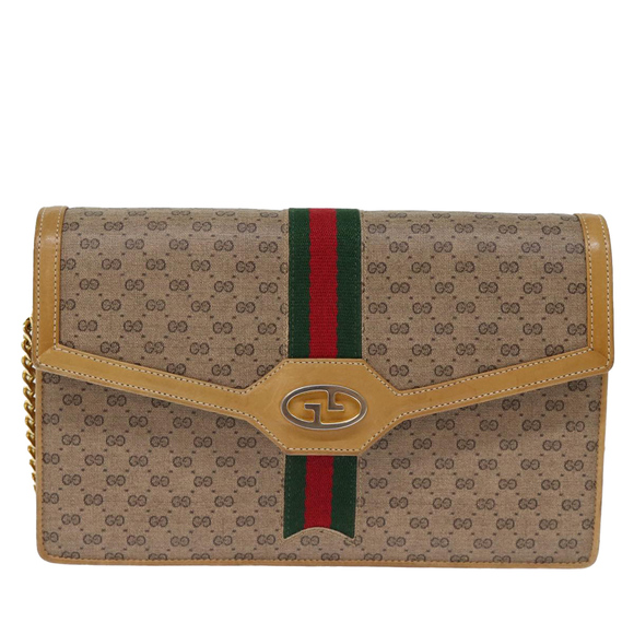 GUCCI Micro GG Supreme Chain Web Sherry Line Shoulder Bag PVC Beige Auth yk12014 - Picture 13 of 16